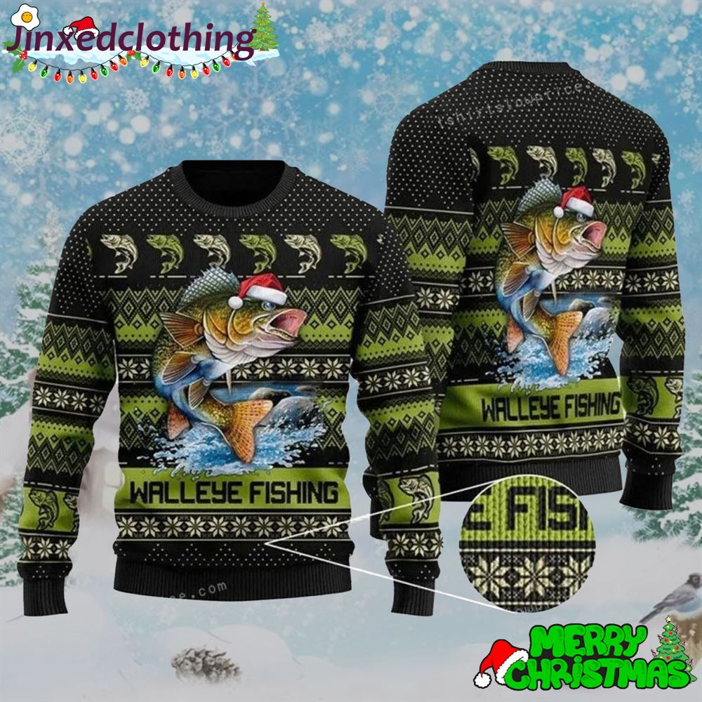 Walleye Fishing Christmas Ugly Sweater Christmas Party 